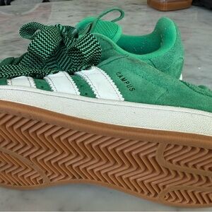 adidas Campus Green Suede Sneakers with White Stripes and Gum Sole